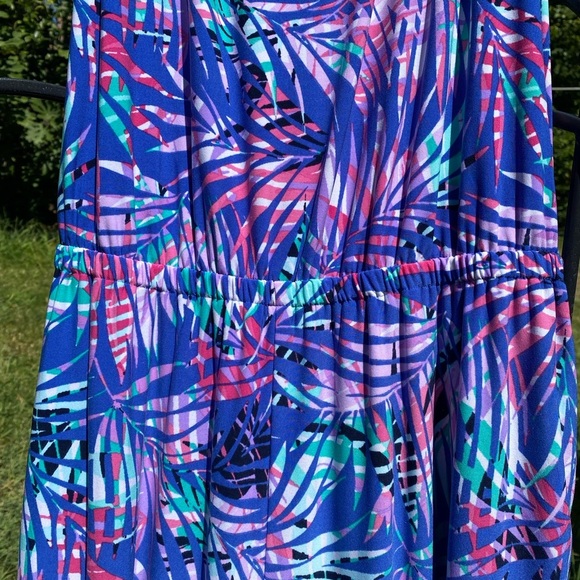 Pappagallo Blue and Purple Leaf Print Jumpsuit - Picture 9 of 13